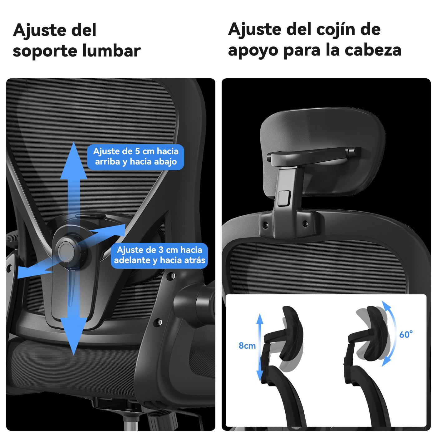 SILLA OFICINA REBONEC METAL EN COLOR NEGRO ESCRITORIO ERGONÓMICO SOPORTE LUMBAR AJUSTABLE - 3