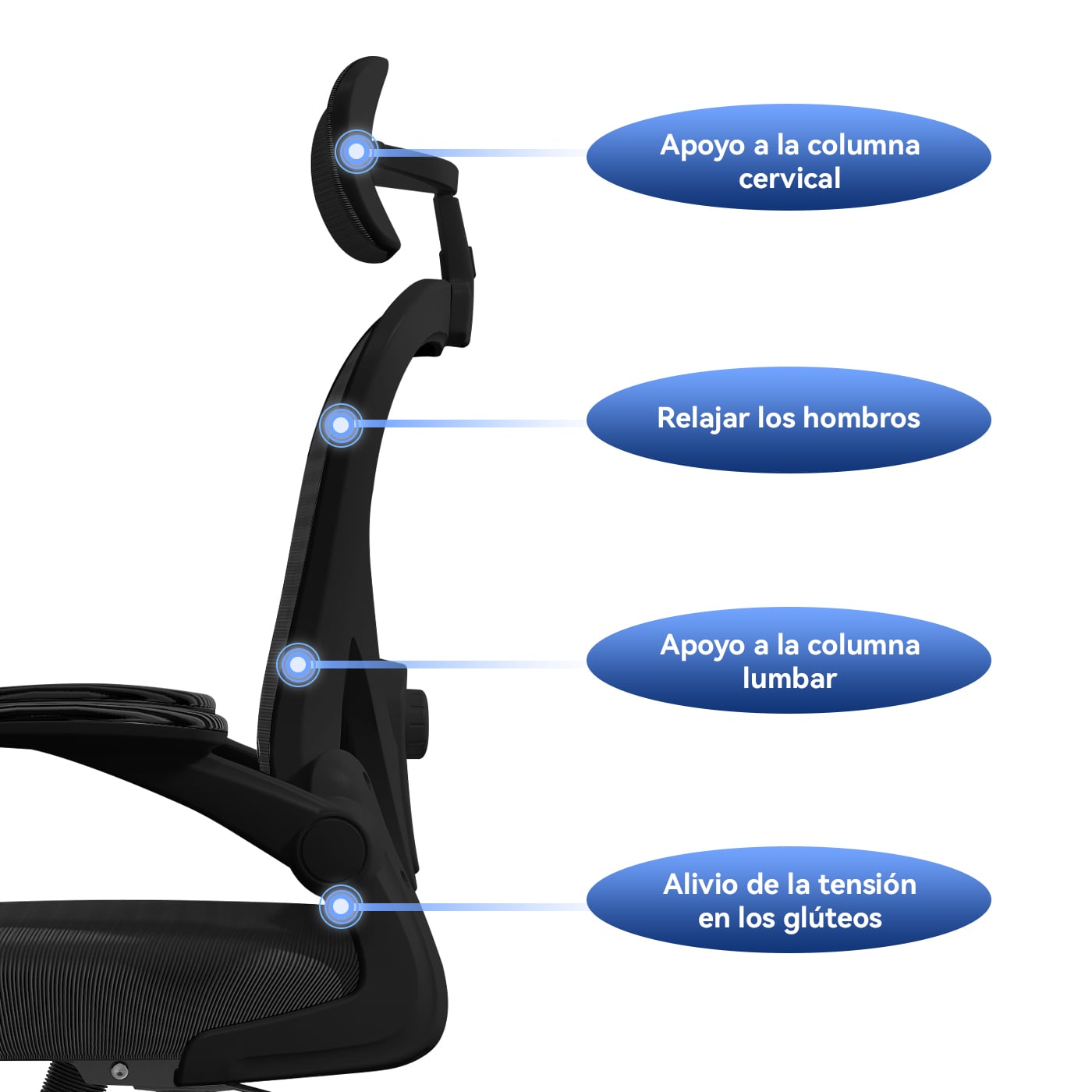 SILLA OFICINA REBONEC METAL EN COLOR NEGRO ESCRITORIO ERGONÓMICO SOPORTE LUMBAR AJUSTABLE - 5