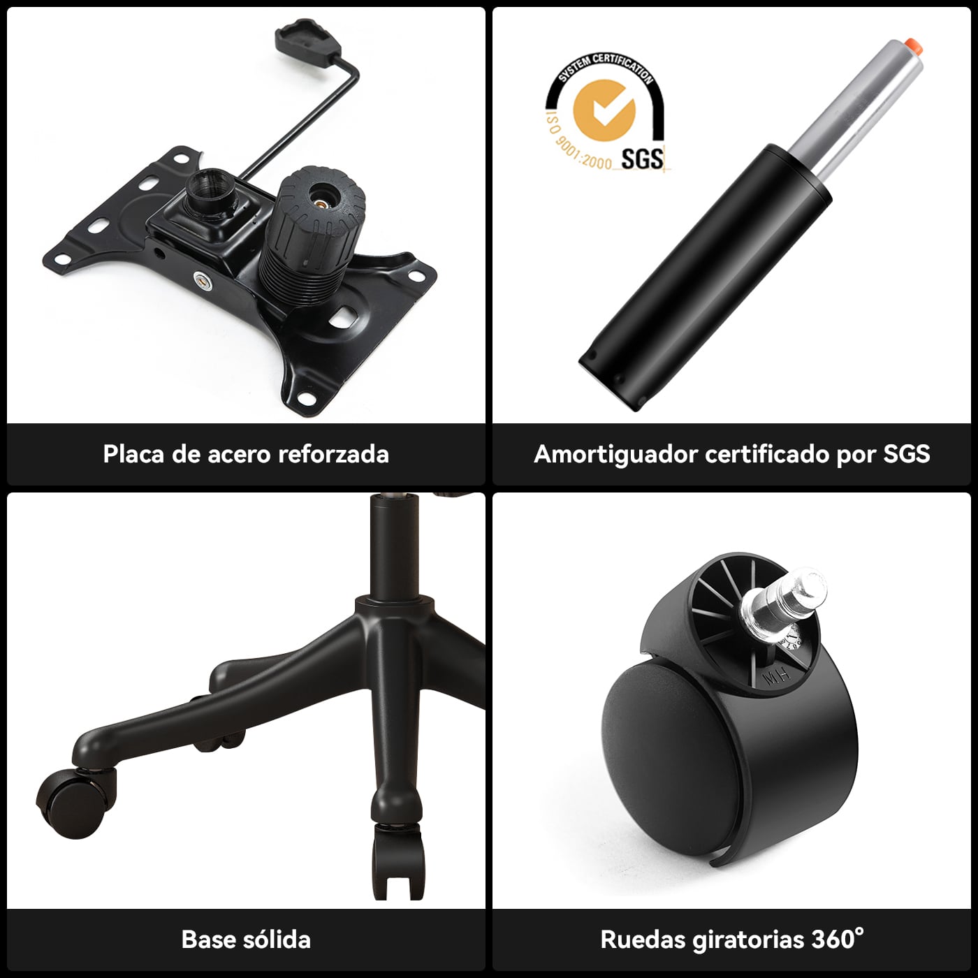 SILLA OFICINA REBONEC METAL EN COLOR NEGRO ESCRITORIO ERGONÓMICO SOPORTE LUMBAR AJUSTABLE - 6