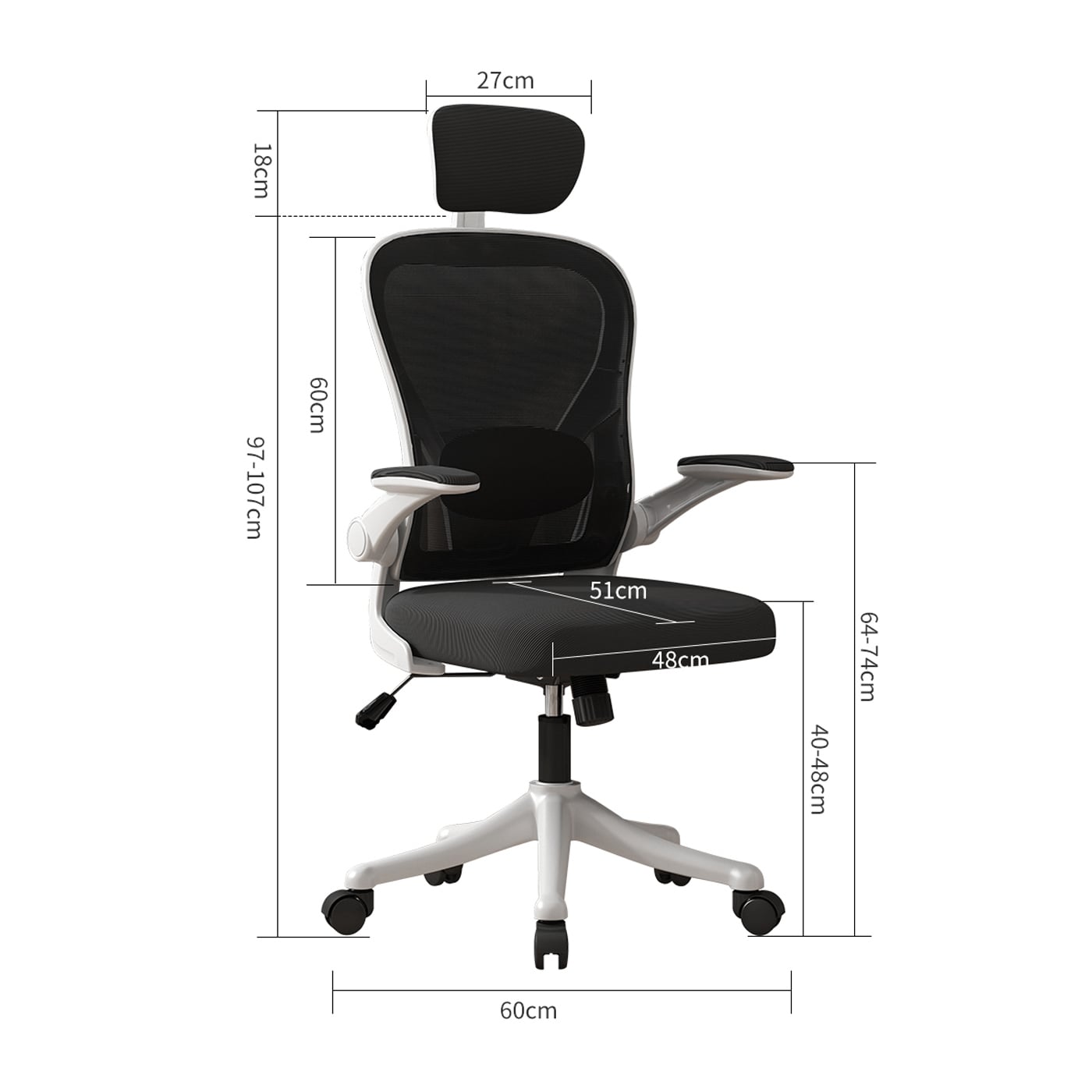 SILLA OFICINA REBONEC METAL EN COLOR NEGRO ESCRITORIO ERGONÓMICO SOPORTE LUMBAR AJUSTABLE - 7