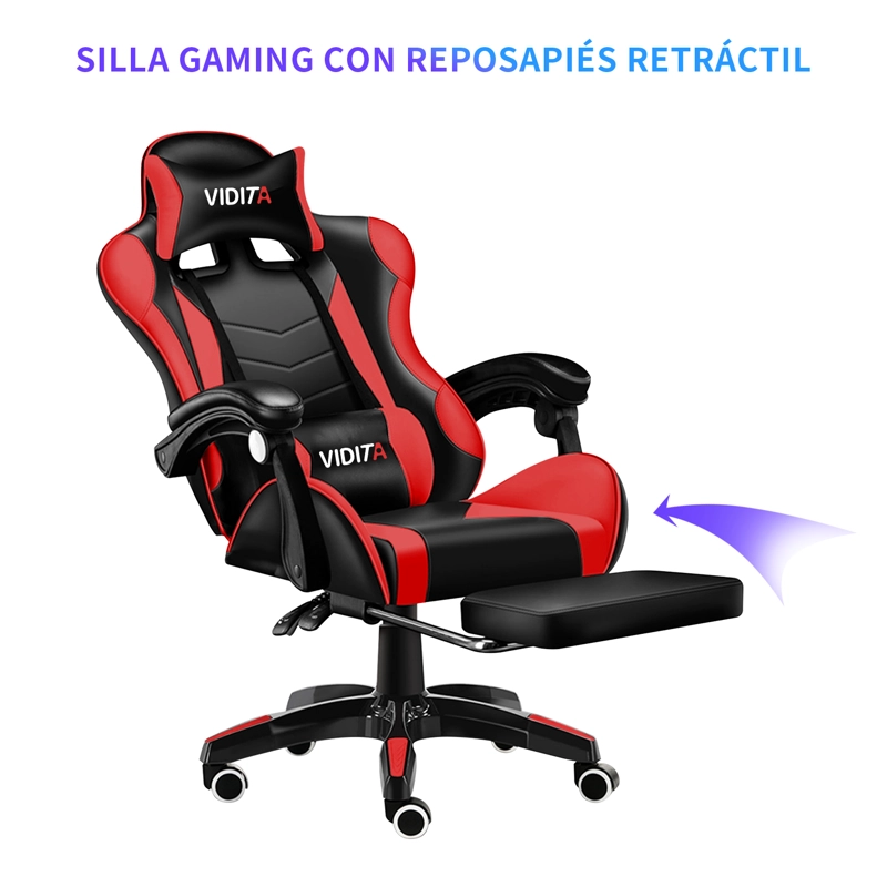 SILLA GAMER PROFESIONAL GX2000 CON REPOSAPIÉS-EN COLOR ROJO - 2