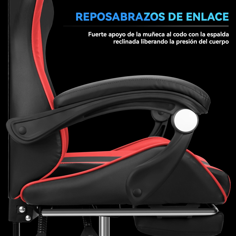 SILLA GAMER PROFESIONAL GX2000 CON REPOSAPIÉS-EN COLOR ROJO - 7
