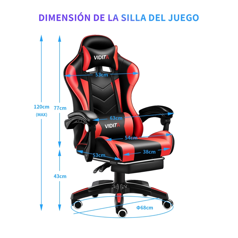 SILLA GAMER PROFESIONAL GX2000 CON REPOSAPIÉS-EN COLOR ROJO - 8