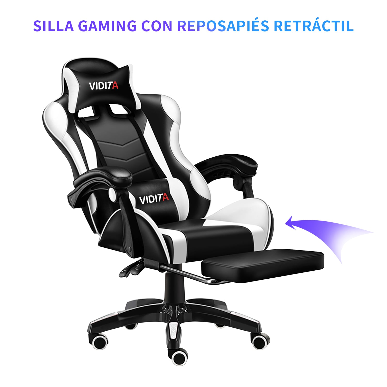 SILLA GAMER PROFESIONAL GX2000 CON REPOSAPIÉS-EN COLOR BLANCO - 2