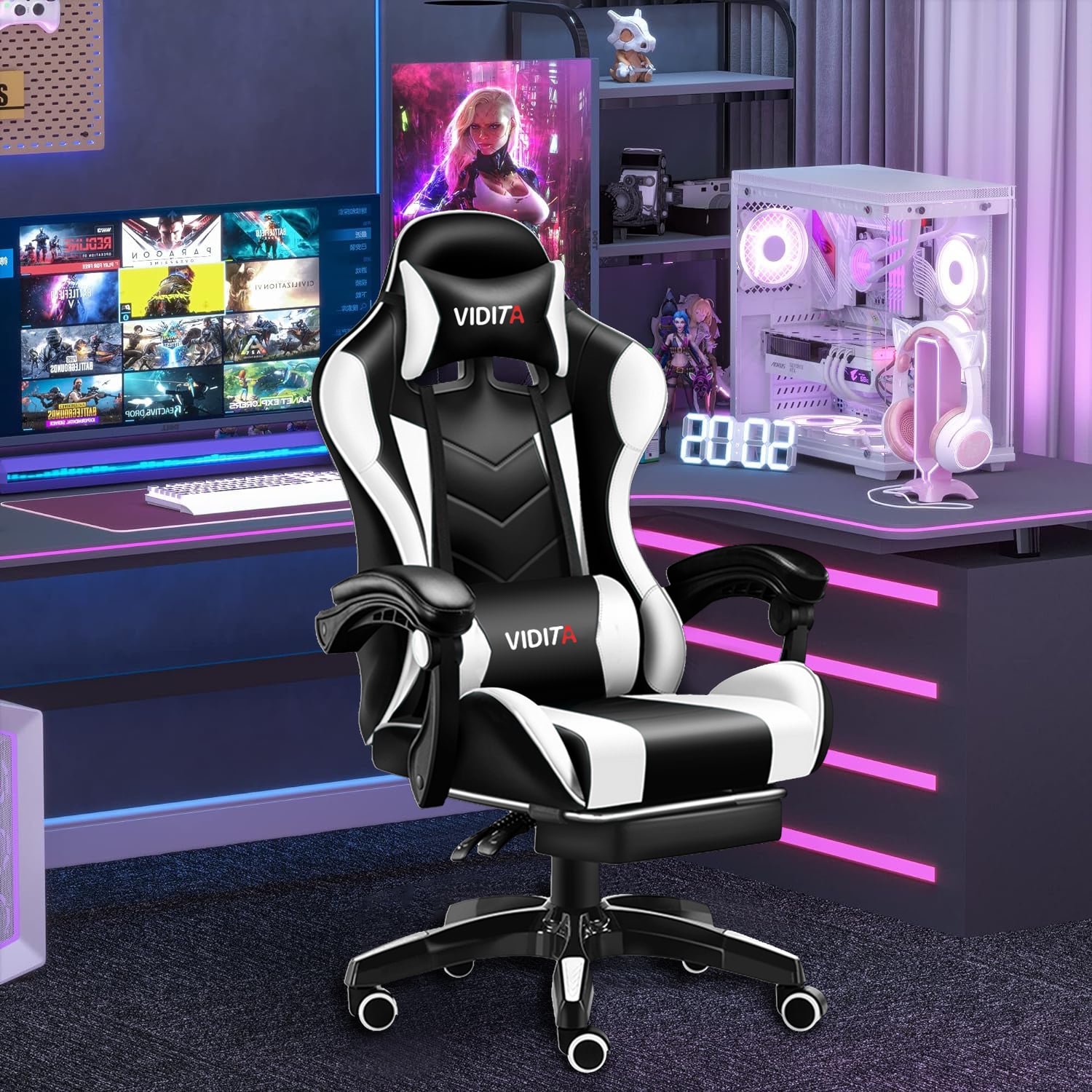 SILLA GAMER PROFESIONAL GX2000 CON REPOSAPIÉS-EN COLOR BLANCO - 5