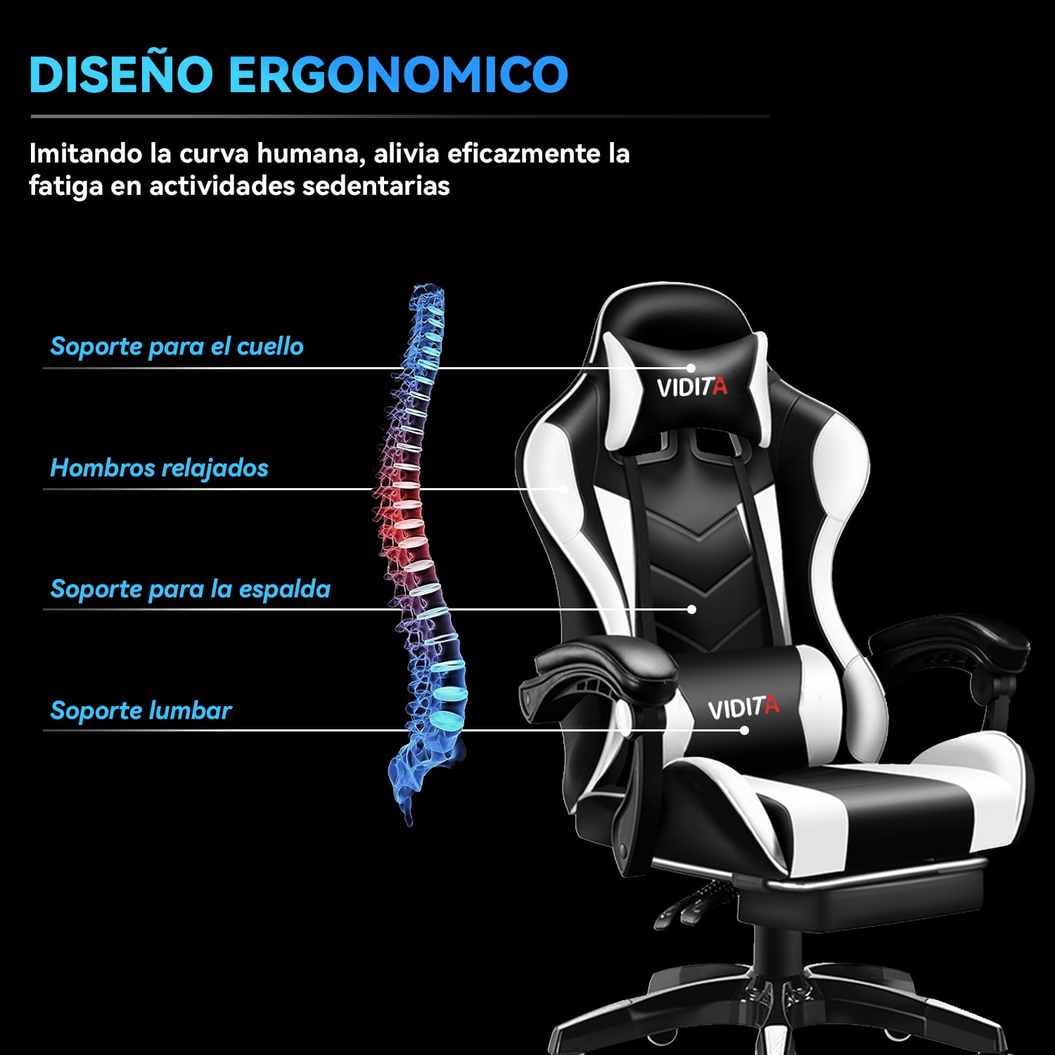 SILLA GAMER PROFESIONAL GX2000 CON REPOSAPIÉS-EN COLOR BLANCO - 6