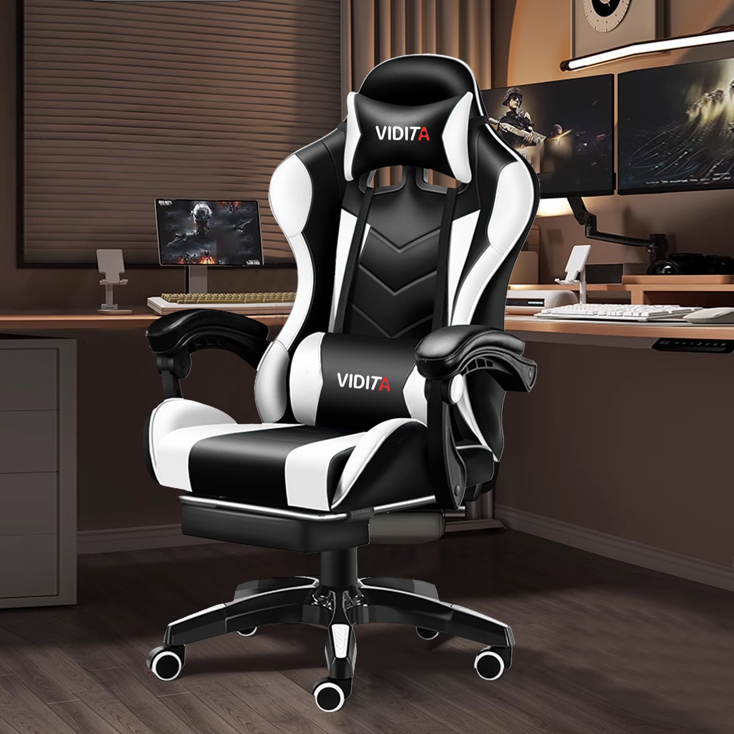SILLA GAMER PROFESIONAL GX2000 CON REPOSAPIÉS-EN COLOR BLANCO - 8