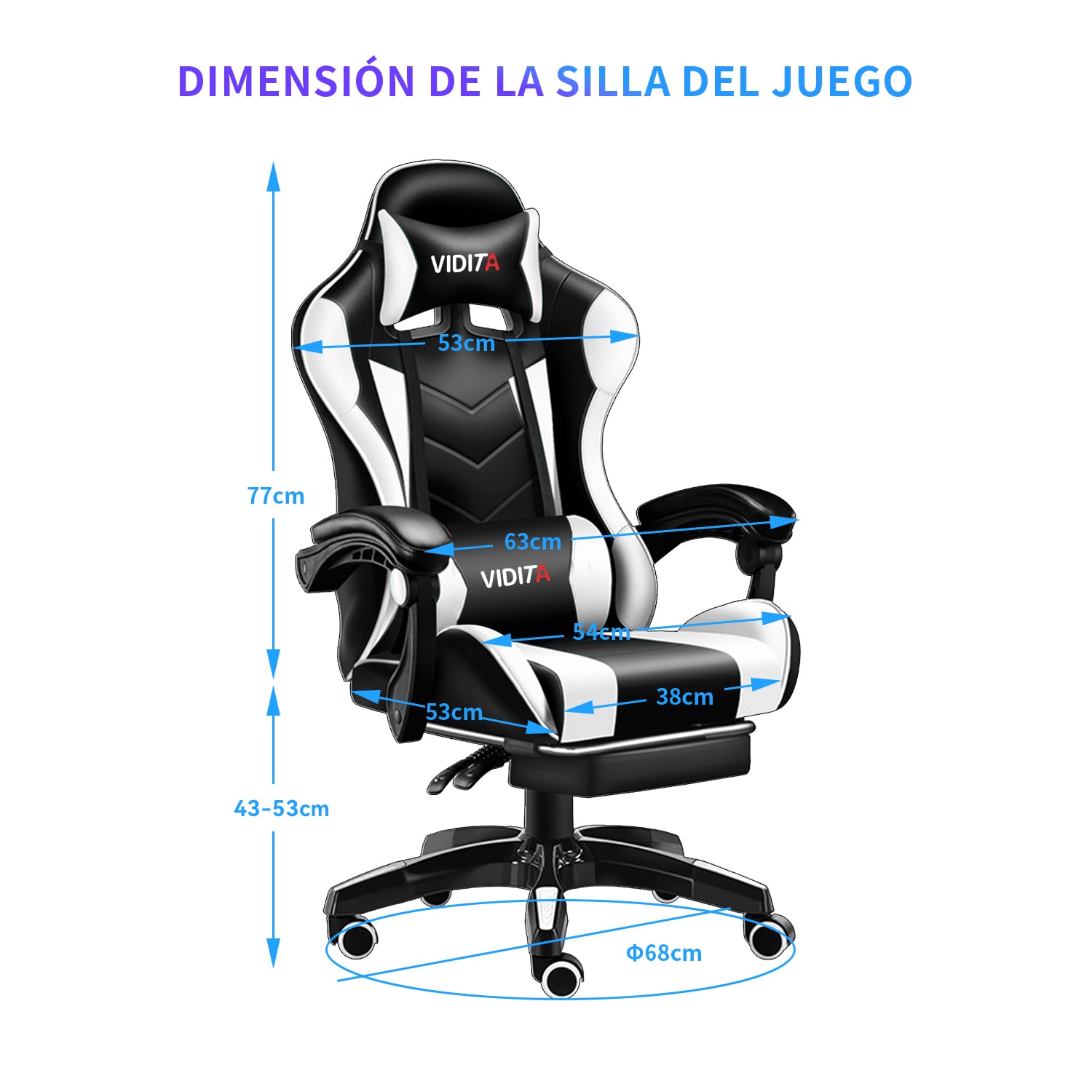 SILLA GAMER PROFESIONAL GX2000 CON REPOSAPIÉS-EN COLOR BLANCO - 9