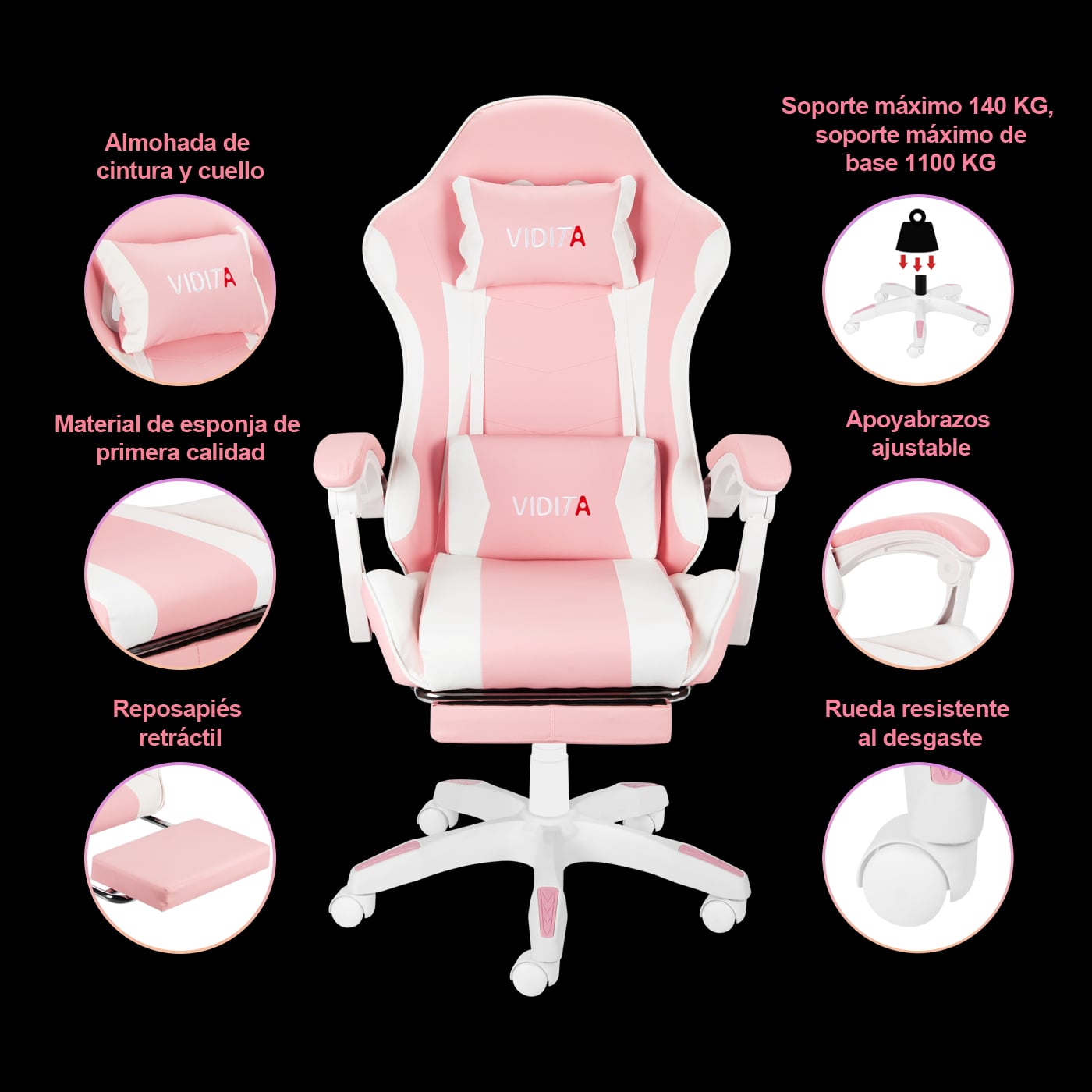 SILLA GAMER PROFESIONAL GX2000 CON REPOSAPIÉS - 3