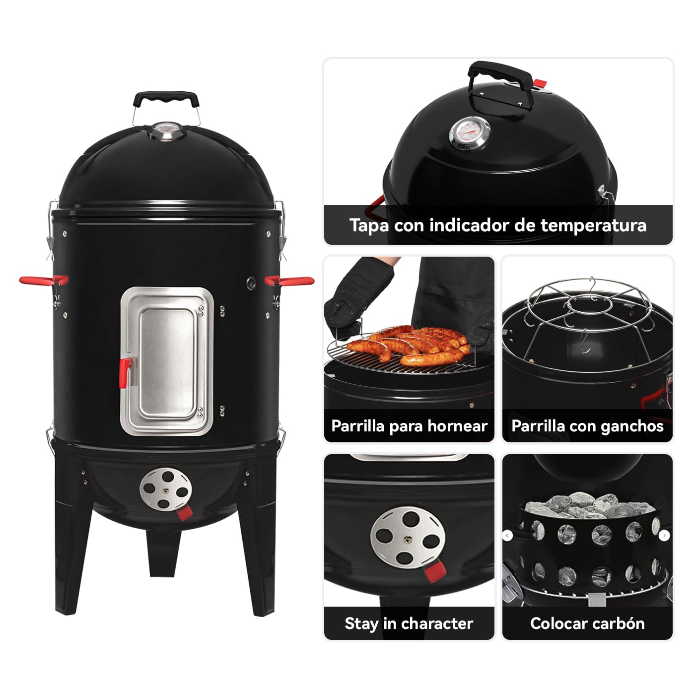 3 EN 1 PARRILLA Y AHUMADOR A CARBON DIAMETRO 43,5 CM - 4