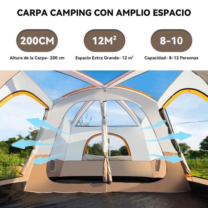 CARPA 10 PERSONAS IMPERMEABLE CON DOBLE CAPA Y VENTILACION - 2