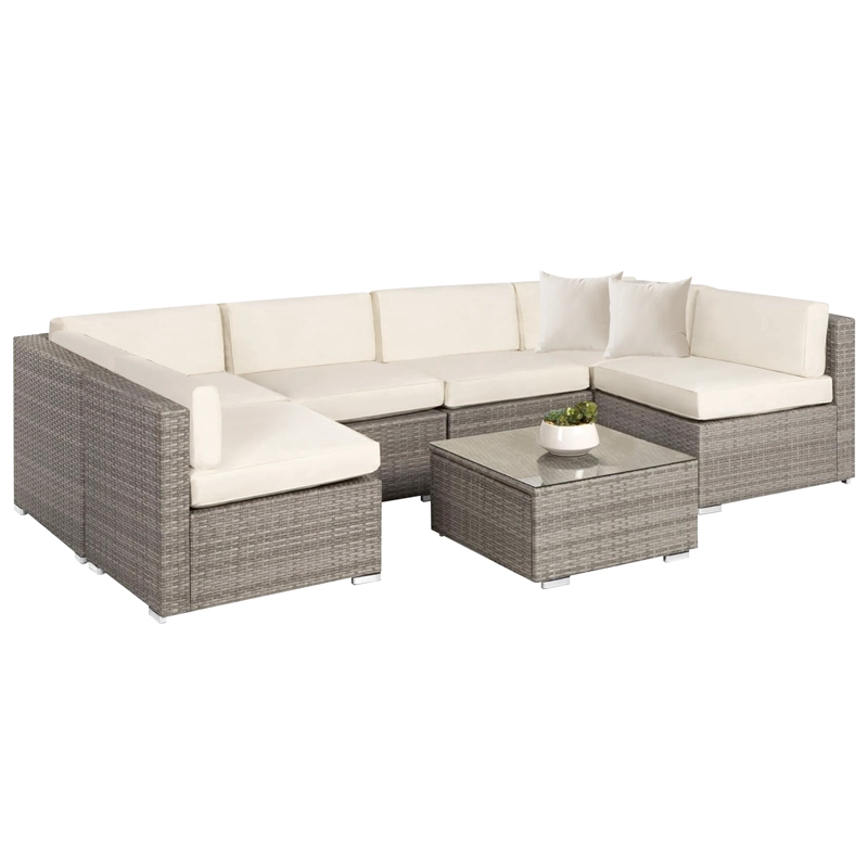 JUEGO DE LIVING DE TERRAZA - SOFA SECCIONAL DE 7 PIEZAS PE RATAN PARA JARDIN - 1