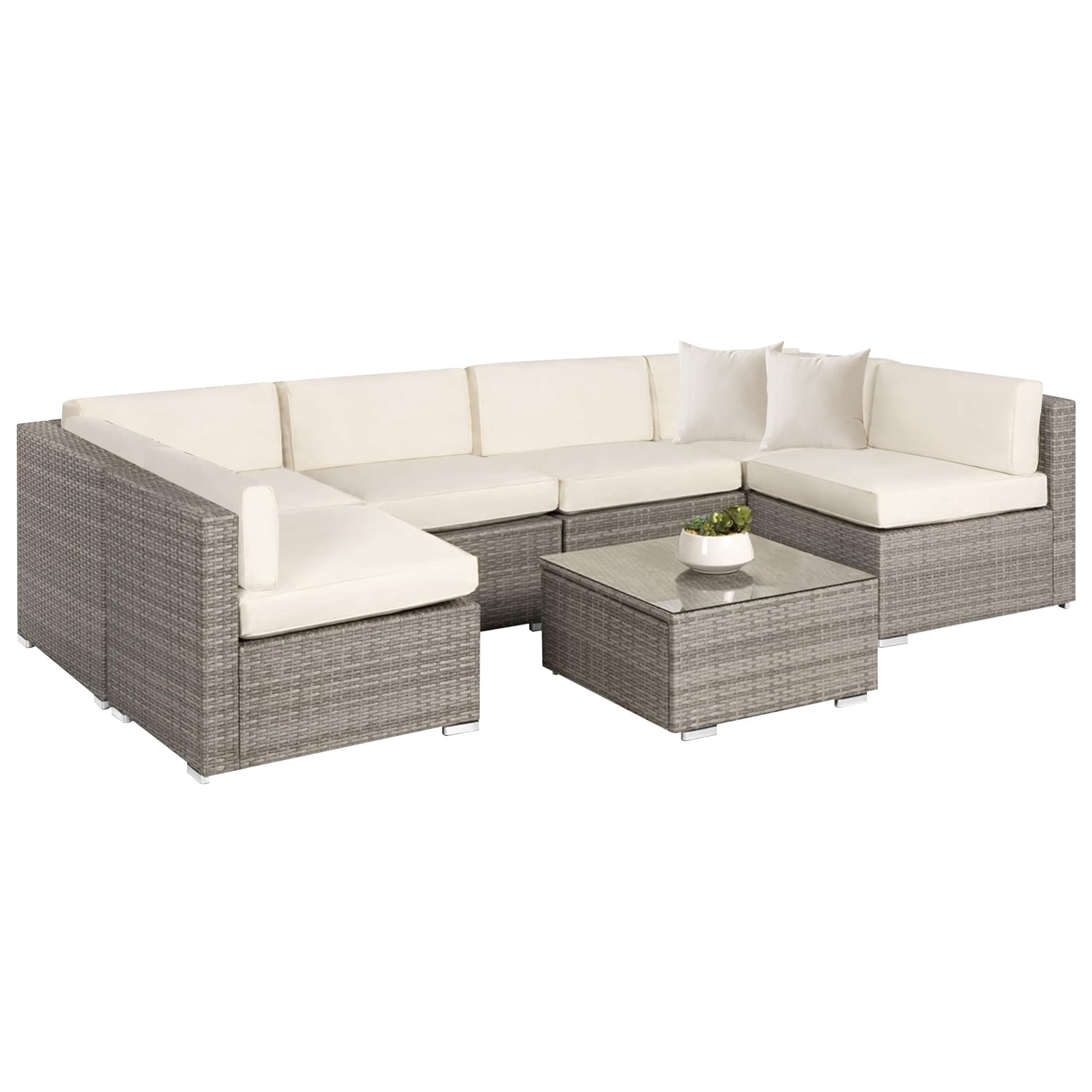 JUEGO DE LIVING DE TERRAZA - SOFA SECCIONAL DE 7 PIEZAS PE RATAN PARA JARDIN - 1