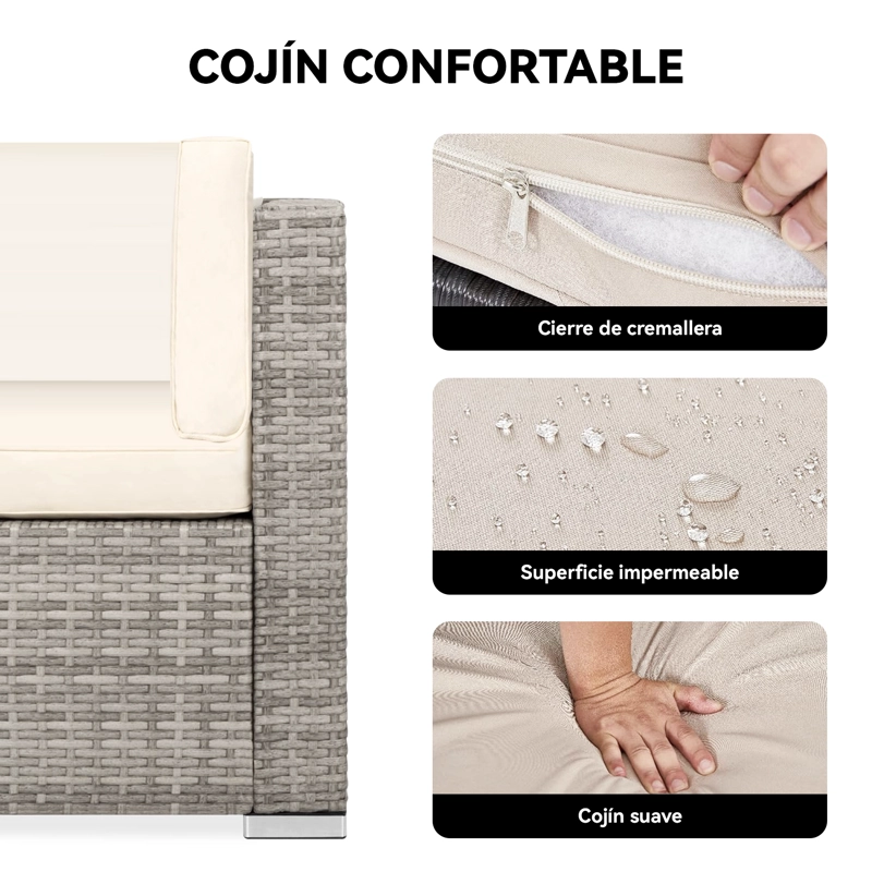 JUEGO DE LIVING DE TERRAZA - SOFA SECCIONAL DE 7 PIEZAS PE RATAN PARA JARDIN - 3