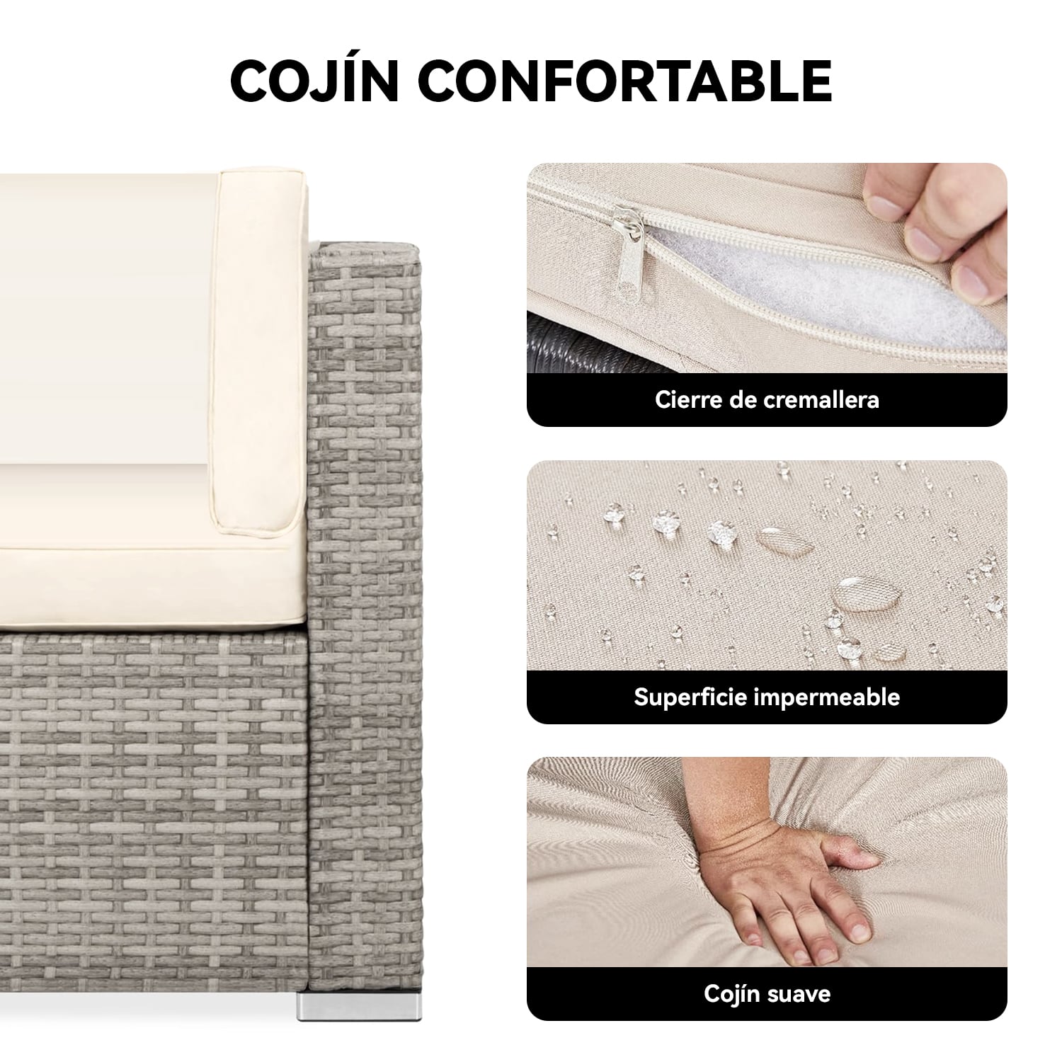 JUEGO DE LIVING DE TERRAZA - SOFA SECCIONAL DE 7 PIEZAS PE RATAN PARA JARDIN - 3