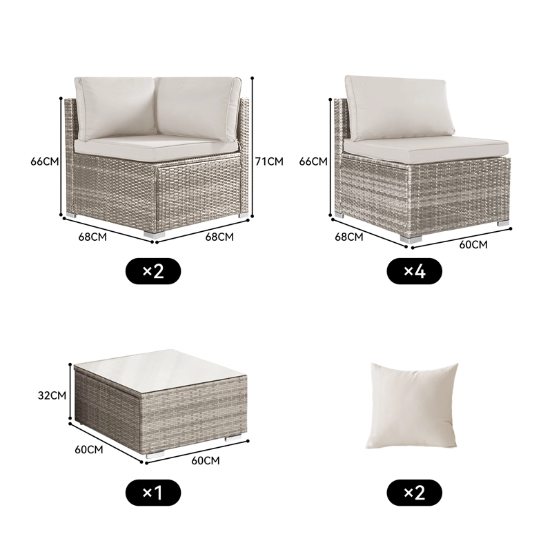 JUEGO DE LIVING DE TERRAZA - SOFA SECCIONAL DE 7 PIEZAS PE RATAN PARA JARDIN - 7