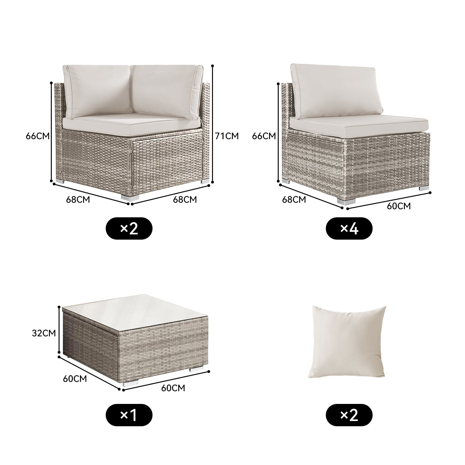 JUEGO DE LIVING DE TERRAZA - SOFA SECCIONAL DE 7 PIEZAS PE RATAN PARA JARDIN - 7