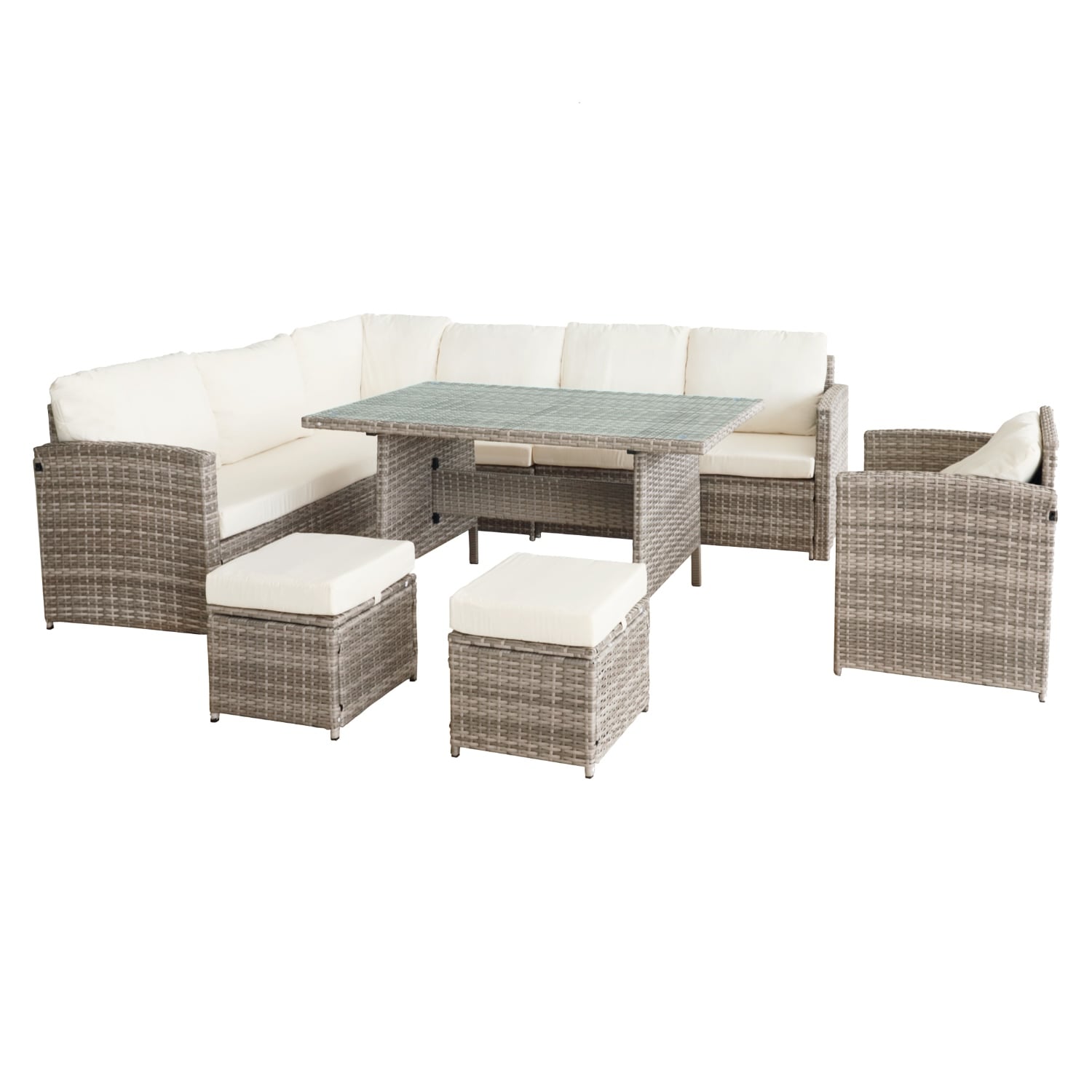 JUEGO DE COMEDOR DE TERRAZA RIVIERA 9 PERSONAS - BEIGE/GRIS - 1