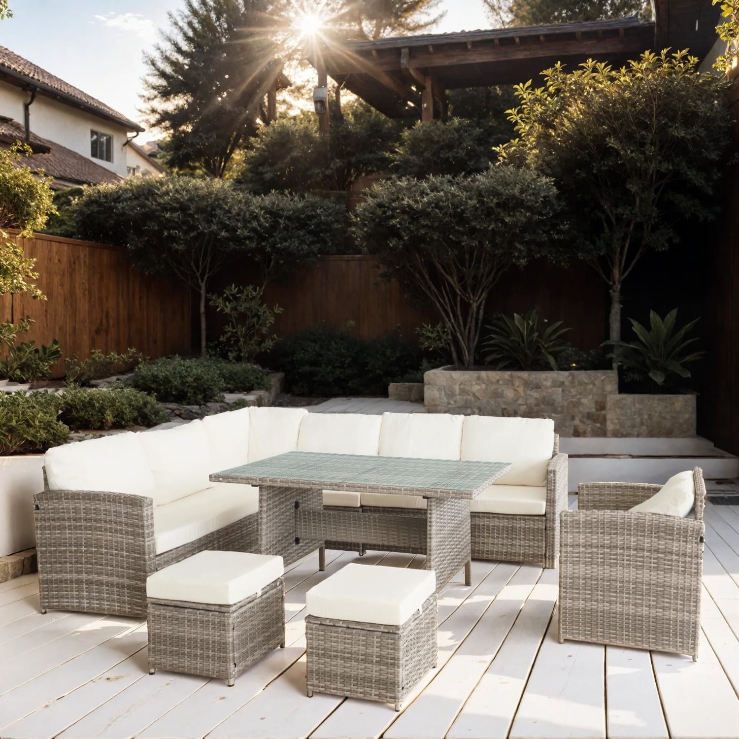 JUEGO DE COMEDOR DE TERRAZA RIVIERA 9 PERSONAS - BEIGE/GRIS - 2