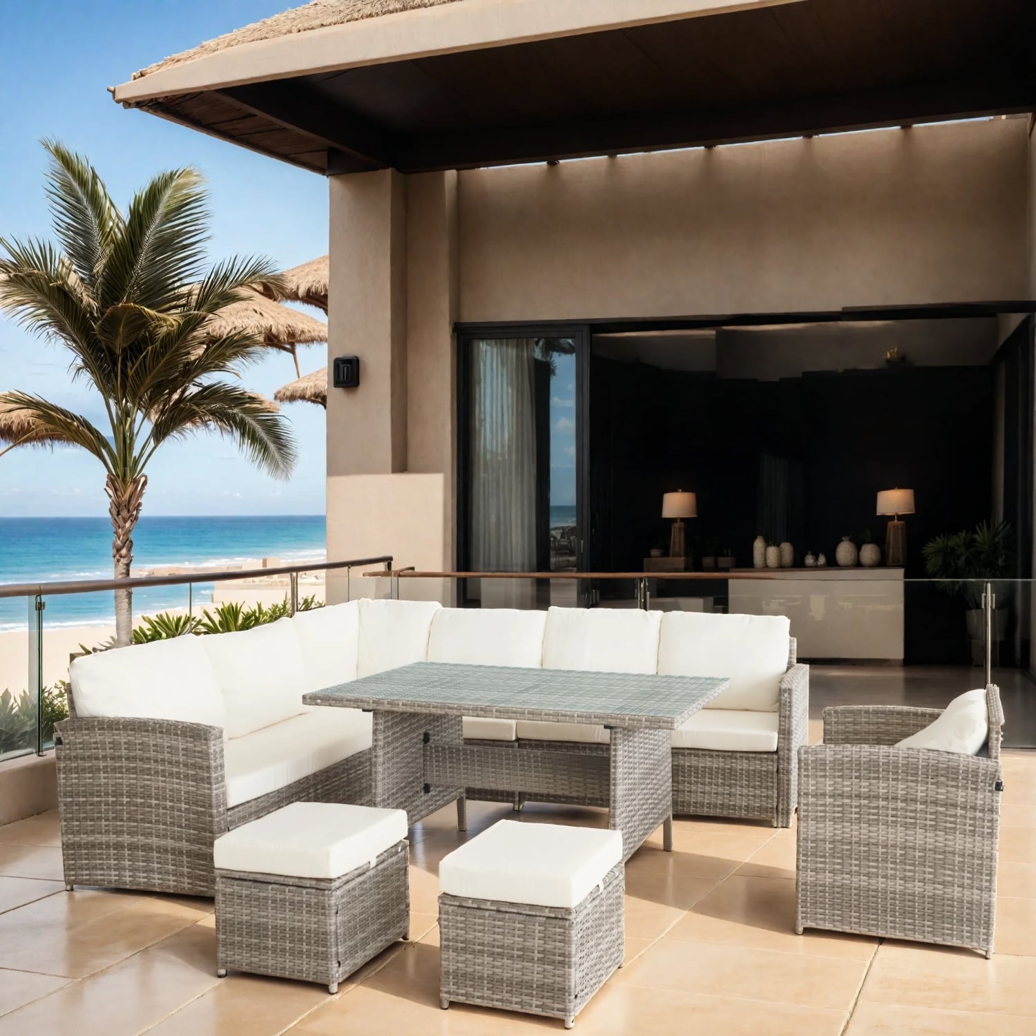 JUEGO DE COMEDOR DE TERRAZA RIVIERA 9 PERSONAS - BEIGE/GRIS - 3