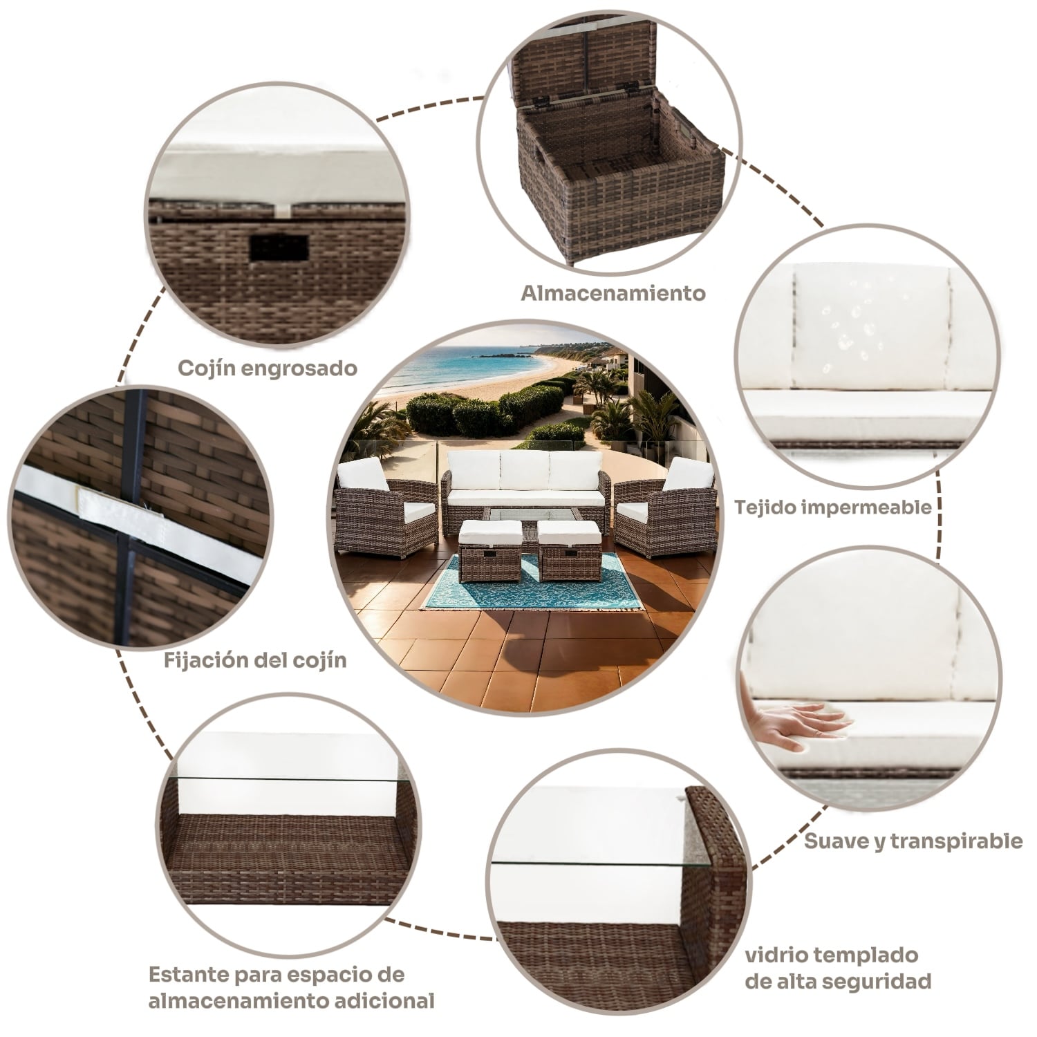 JUEGO DE LIVING DE TERRAZA LBIZA 7 PERSONAS - MODERNOS MARRON - 5
