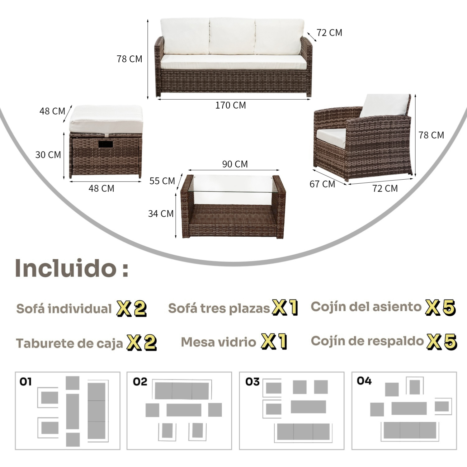 JUEGO DE LIVING DE TERRAZA LBIZA 7 PERSONAS - MODERNOS MARRON - 6