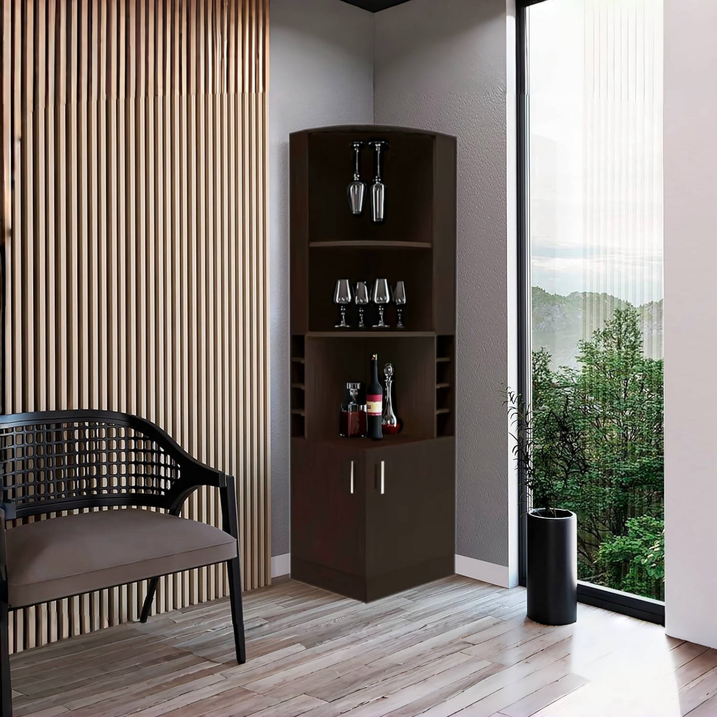 BAR ESQUINERO MADERA 180 CM CON 4 NIVELES MARRON RUSTICO - 2