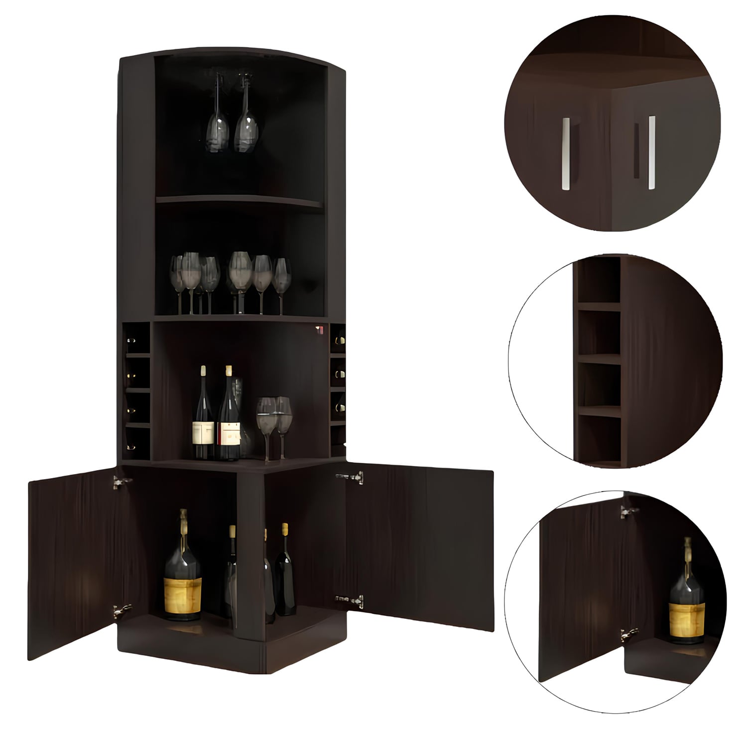 BAR ESQUINERO MADERA 180 CM CON 4 NIVELES MARRON RUSTICO - 3