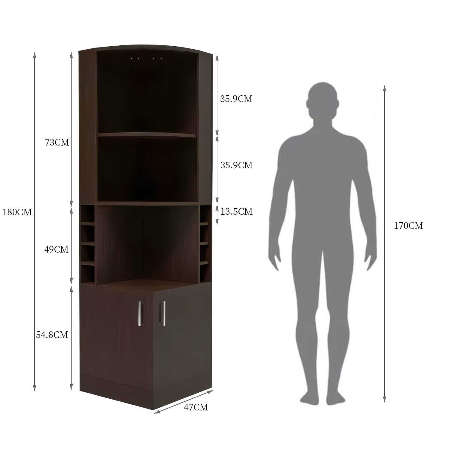 BAR ESQUINERO MADERA 180 CM CON 4 NIVELES MARRON RUSTICO - 5