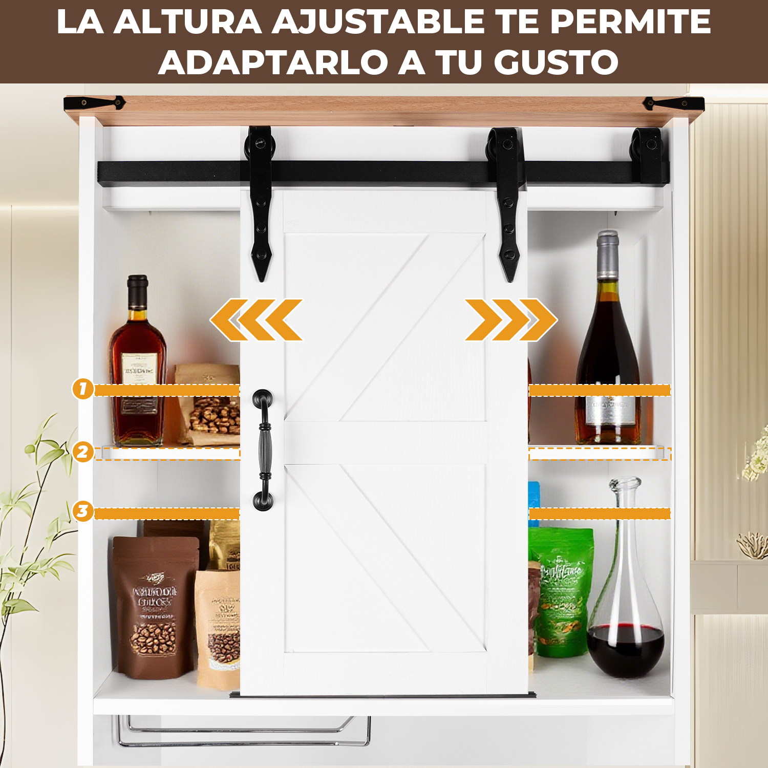 BAR ALTO ESQUINERO MADERA 6 BOTELLEROS CON PORTACOPAS BLANCO RUSTICO - 5