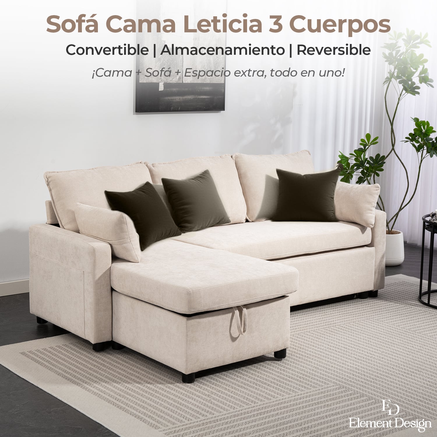 SOFA CAMA LETICIA SECCIONALS CON ALMACENAMIENTO OCULTO - 5