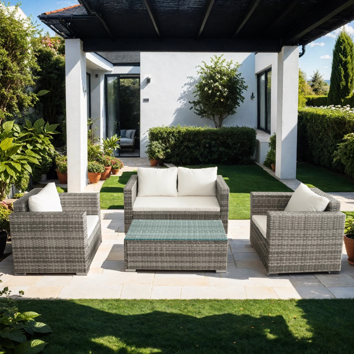 JUEGO DE LIVING DE TERRAZA BRISEIDA 4 PIEZAS CON COJINES Y MESA DE CENTRO - 4