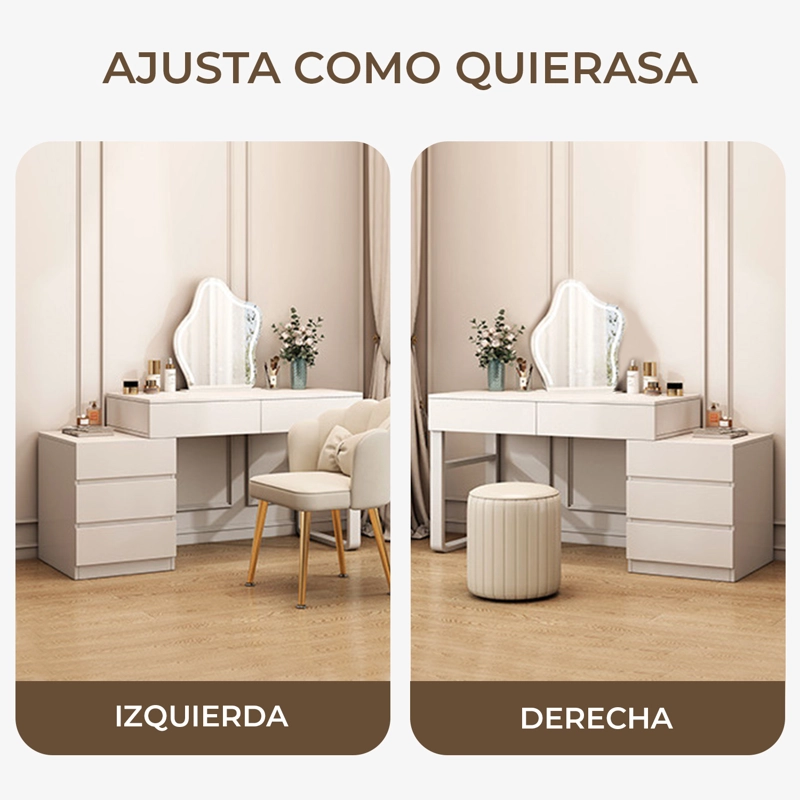 TOCADOR ESPEJO CON LUZ (100-130) X 40 X 75CM BLANCO - 6
