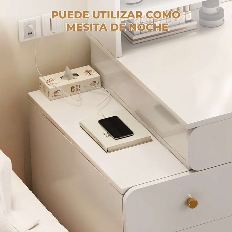 TOCADOR ESPEJO CON LUZ AJUSTABLE (100-115) X 40 X 135CM BLANCO - 5
