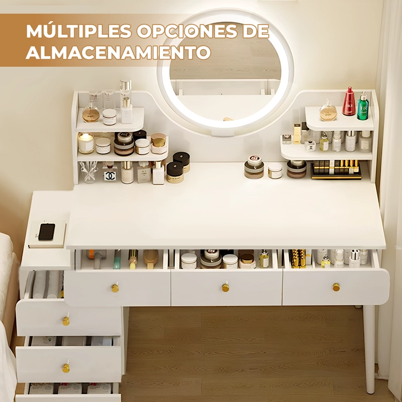 TOCADOR ESPEJO CON LUZ AJUSTABLE (100-115) X 40 X 135CM BLANCO - 6
