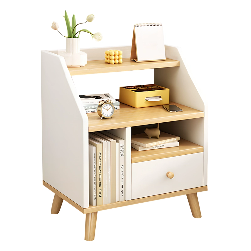 VELADOR 2 NIVELES CON CAJONES, COLOR BLANCO/OAK, 40X30X53 CM - 1
