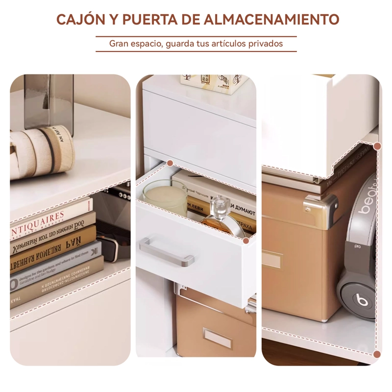 VELADOR BLANCO DE MADERA CON CAJON PUERTA Y ESTANTE ABIERTO 35X40X65CM - 5
