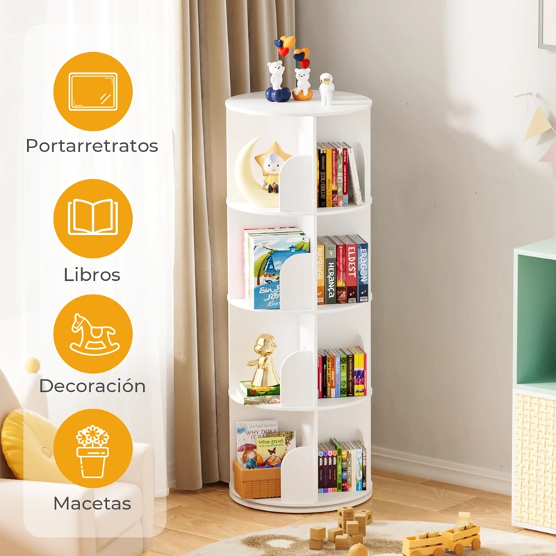 BIBLIOTECA GIRATORIA LIBRERO ORGANIZADOR BLANCO 125X46X46CM - 2