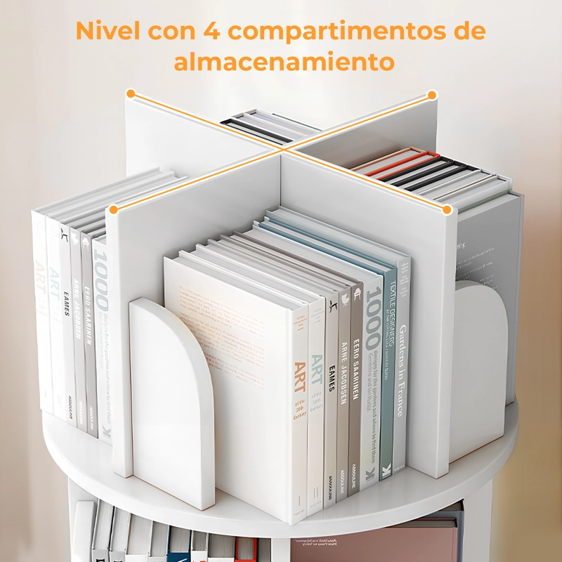 BIBLIOTECA GIRATORIA LIBRERO ORGANIZADOR BLANCO 125X46X46CM - 6