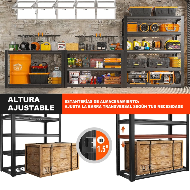 ESTANTE METALICO 5 REPISAS 180X100X50 CM NEGRO - 3