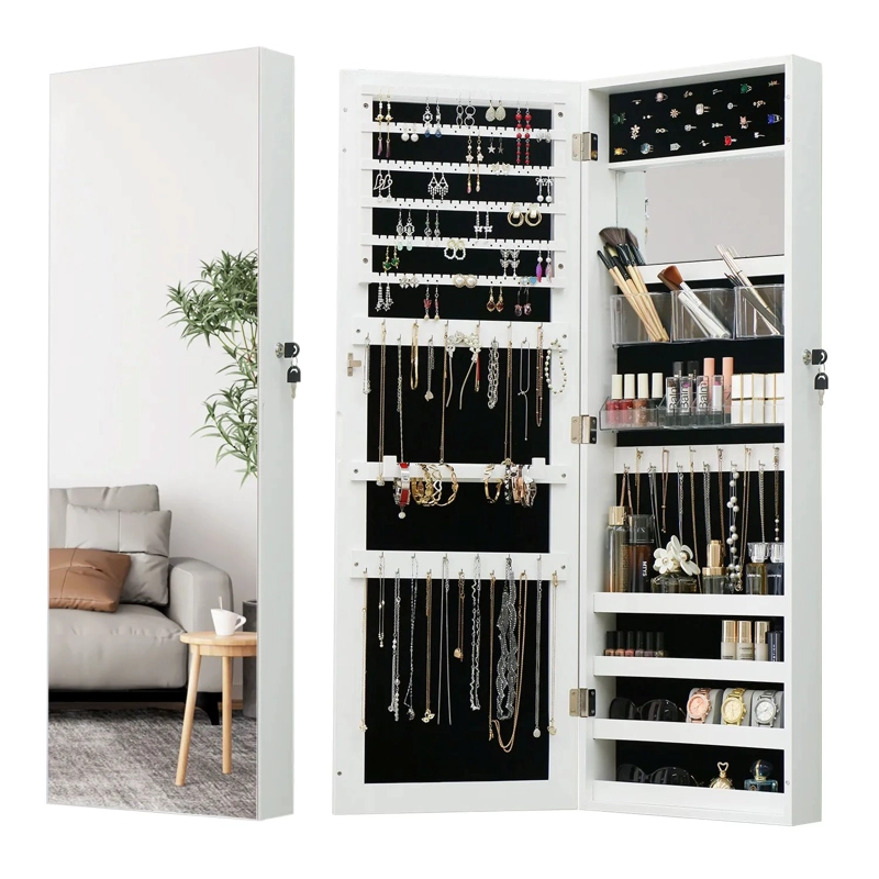 ESPEJO JOYERO DE PARED BLANCO 110CM CON ESPEJO DE MAQUILLAJE - 1