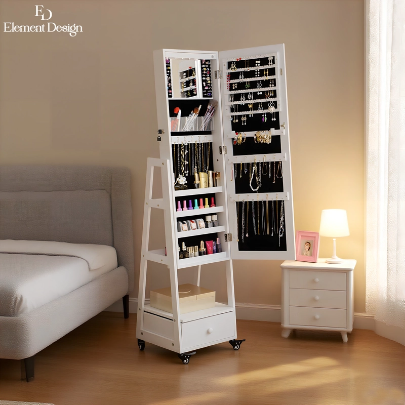 ESPEJO JOYERO ORGANIZAOR CON LED CAJON Y RUEDAS 158M BLANCO - 6