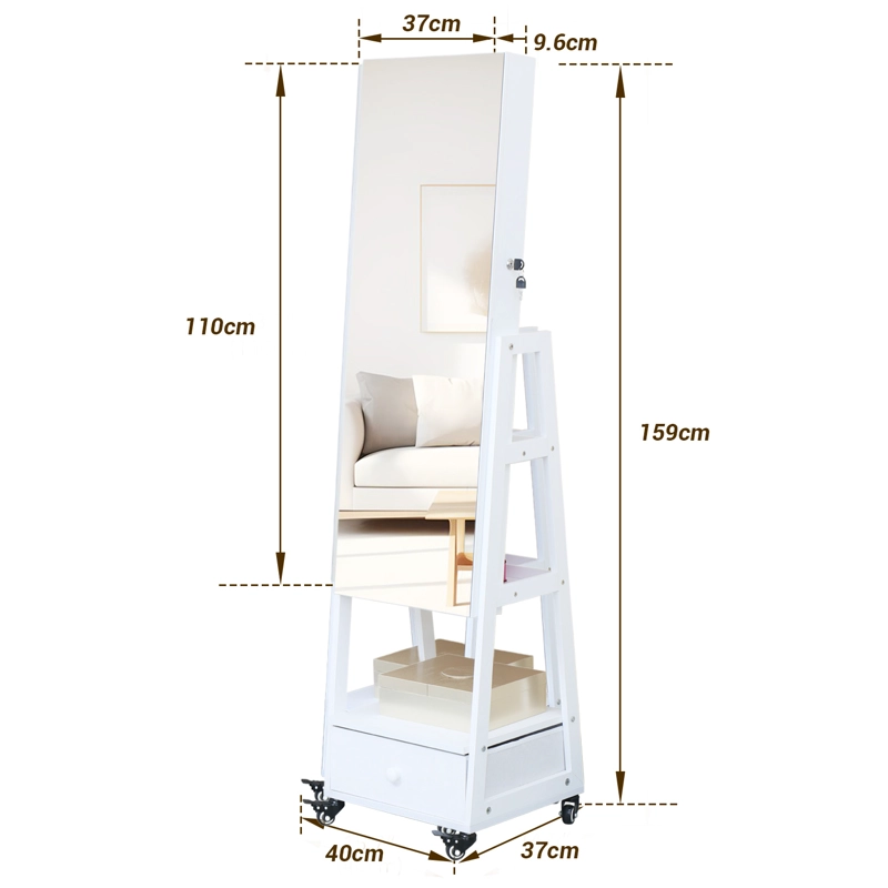 ESPEJO JOYERO ORGANIZAOR CON LED CAJON Y RUEDAS 158M BLANCO - 8