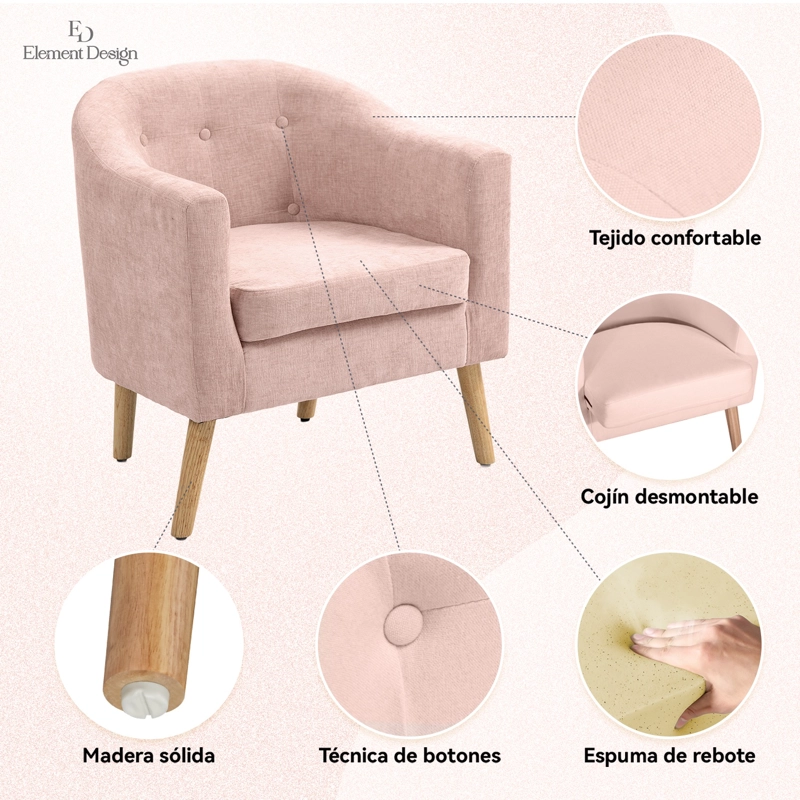 POLTRONA 70X60X77CM PARA DORMITORIO APARTAMENTO OFICINA ROSA - 3