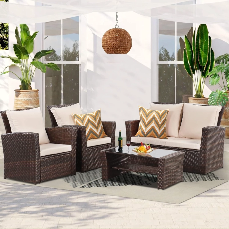 JUEGO DE LIVING DE TERRAZA 4 PERSONAS DE RATAN SINTE TICO MARRON - 2