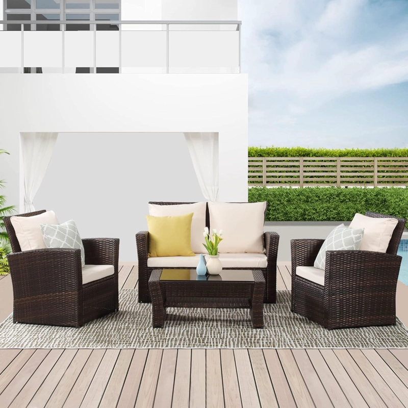 JUEGO DE LIVING DE TERRAZA 4 PERSONAS DE RATAN SINTE TICO MARRON - 8