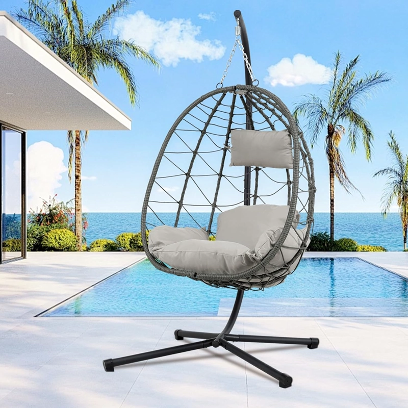 SILLA COLGANTE DE TERRAZA BRISA CON COJINES ENSANCHADO GRIS