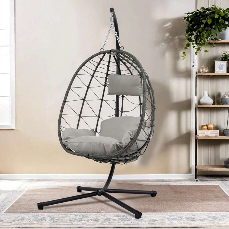 SILLA COLGANTE DE TERRAZA BRISA CON COJINES ENSANCHADO GRIS - 2