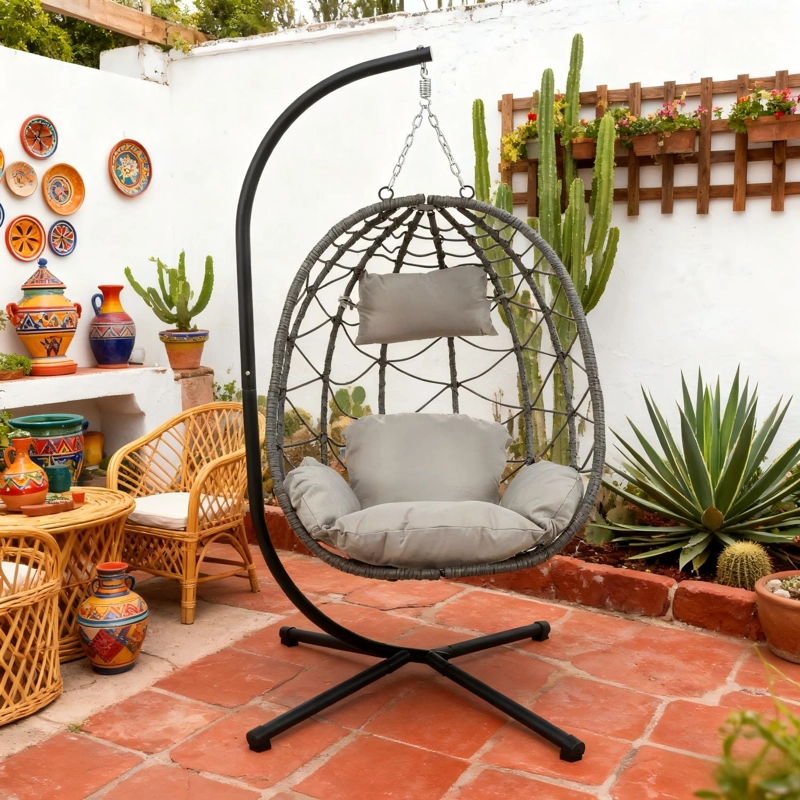 SILLA COLGANTE DE TERRAZA BRISA CON COJINES ENSANCHADO GRIS - 6