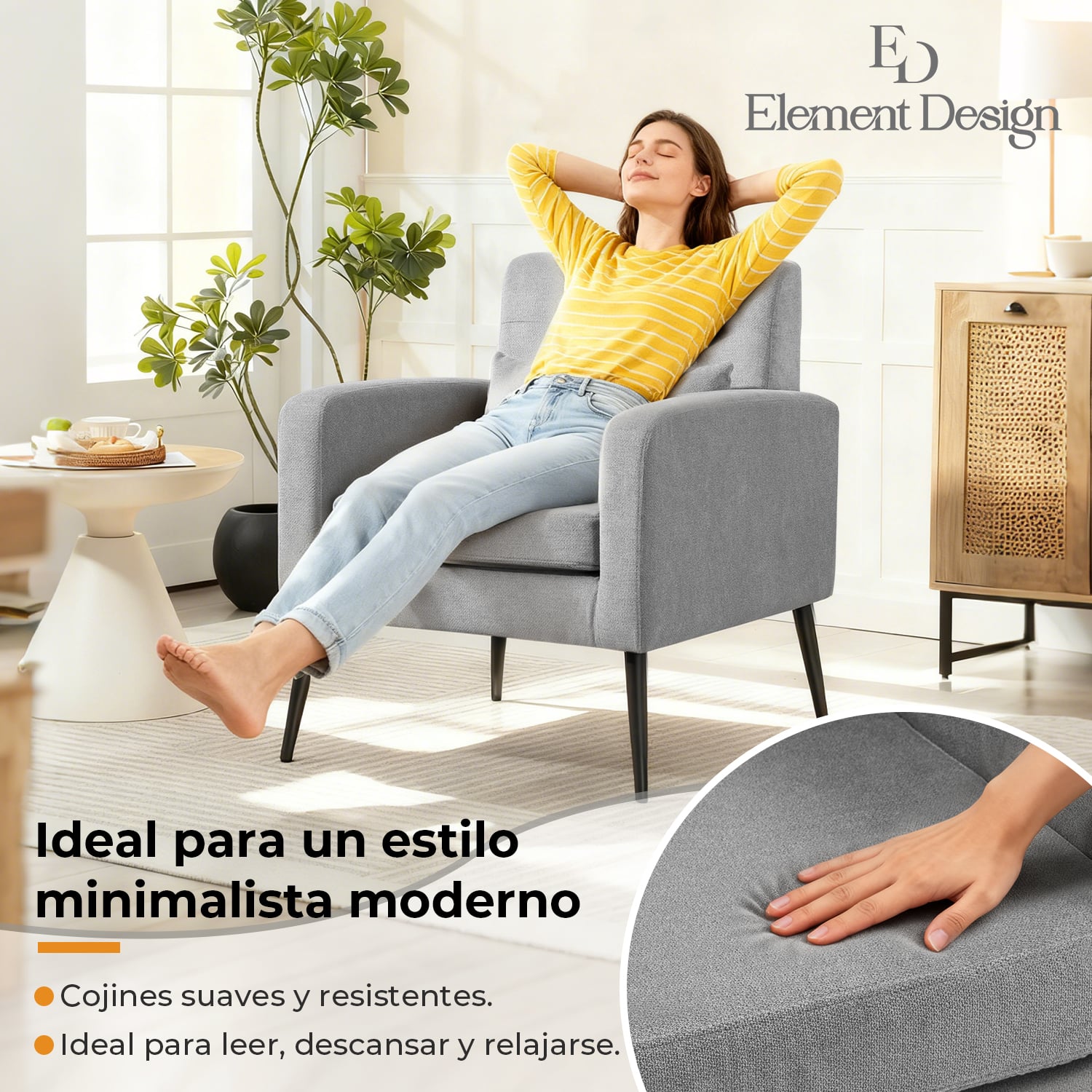 POLTRONA SITIAL OSLO CHENILLE GRIS SILLON RETRO MODERNO LIVING DORMITORIO - 3